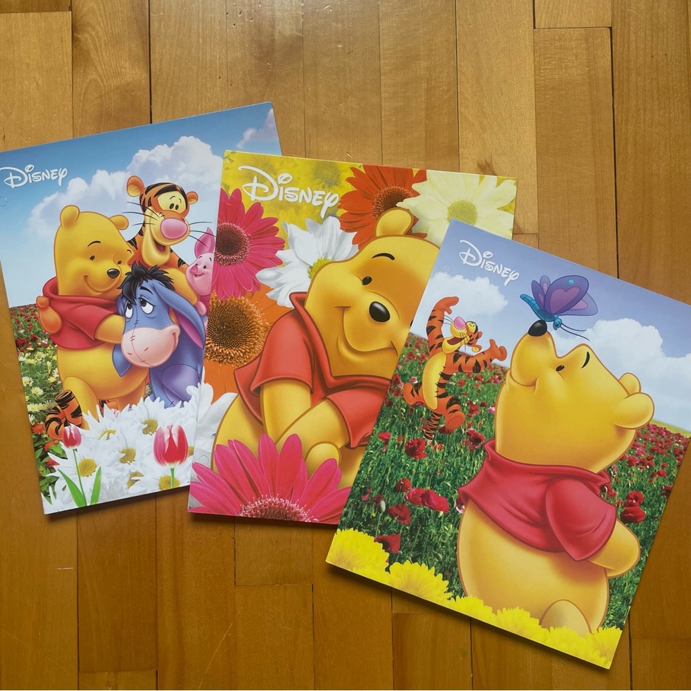 3 x NEW Disney Winnie the Pooh Unpunched Two Pocket Folders School Supplies